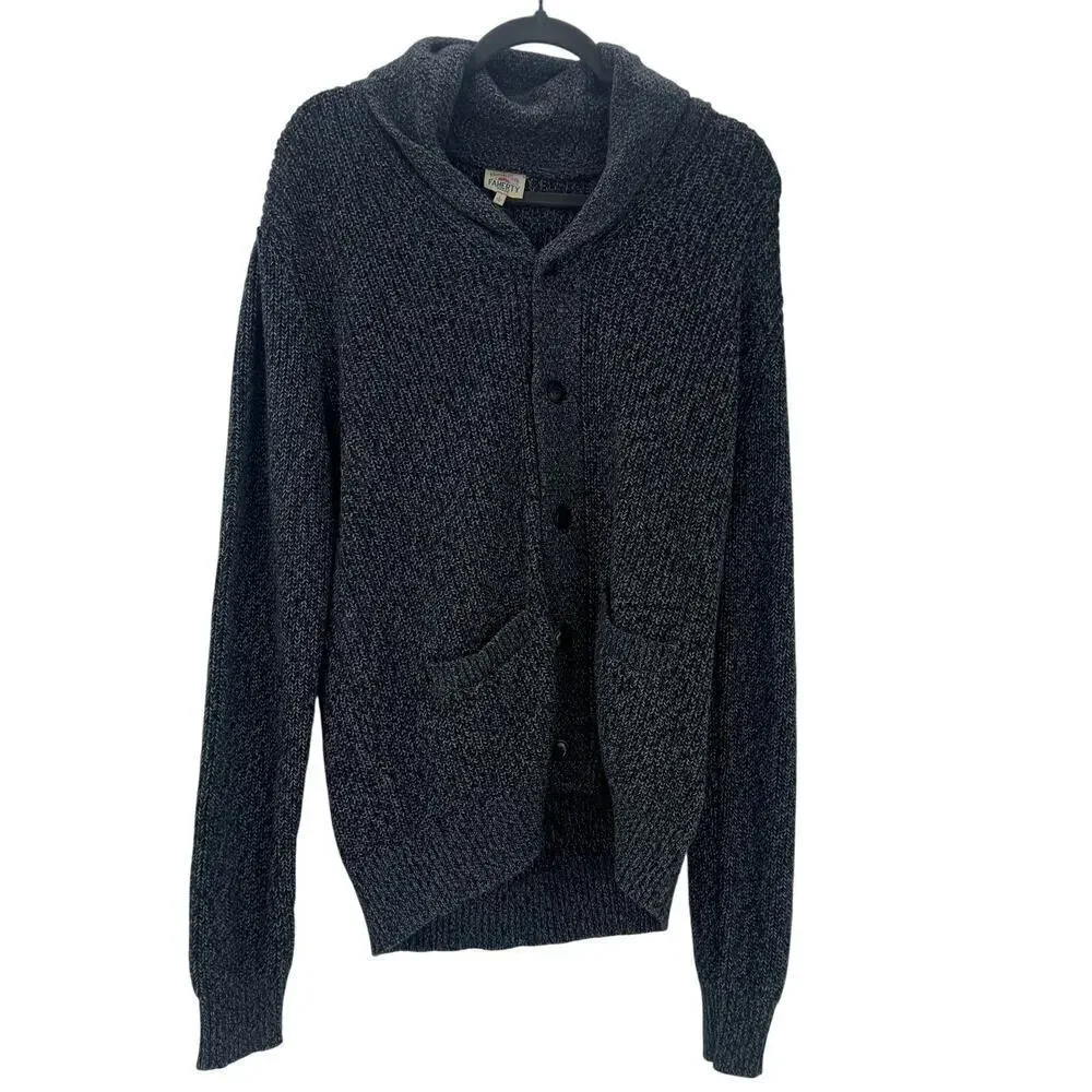 Faherty Men's Marled Cotton Cardigan Sweater Long Sleeve Black Size Large NWT